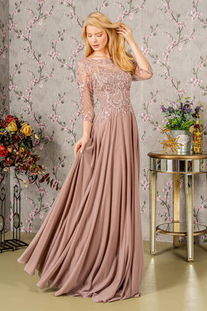 Sequin Sheer Neckline Chiffon