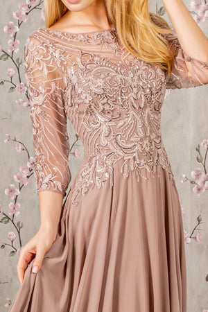 Sequin Sheer Neckline Chiffon