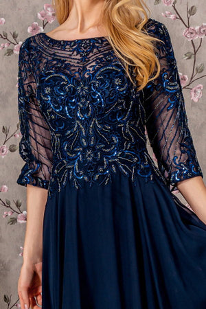Sequin Sheer Neckline Chiffon