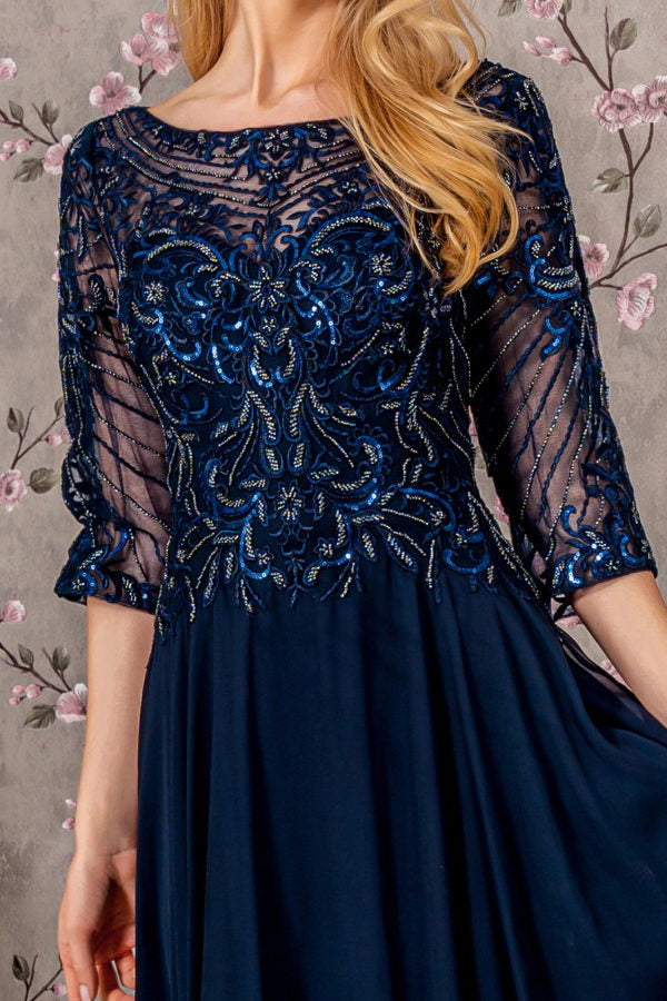Sequin Sheer Neckline Chiffon